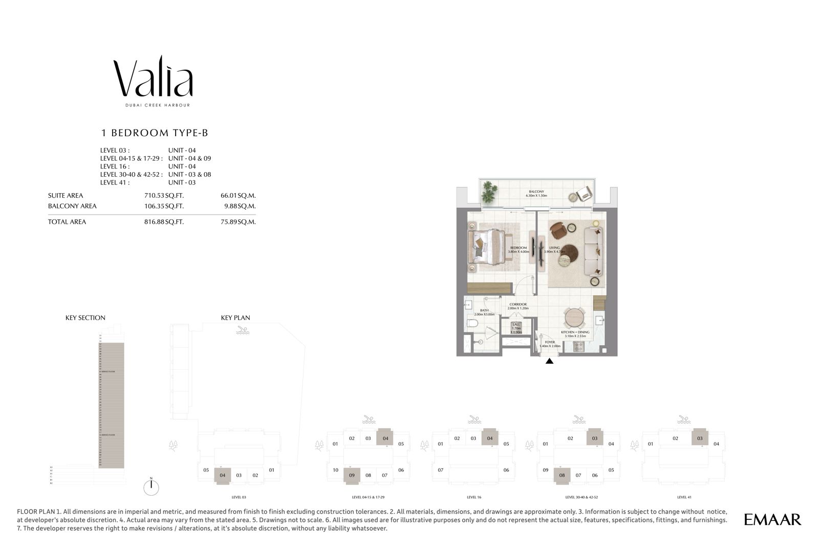 Valia 1 Bedroom Type A1 indicative floor plan